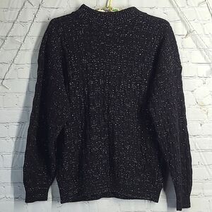 Vintage 90s Black Sparkle Braided Knit Crewneck Pullover Sweater Womens Size M
